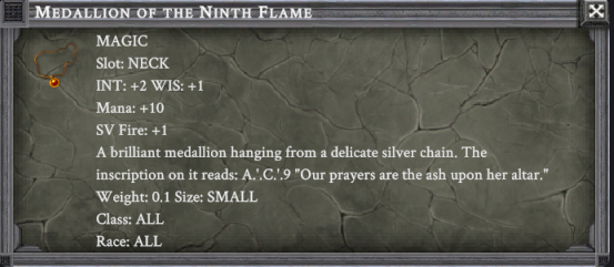 MEDALLION OF THE NINTH FLAME item card